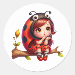 Blume Ladybug Girl Runder Aufkleber