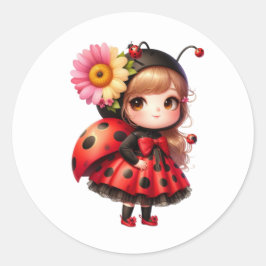 Blume Ladybug Girl Runder Aufkleber