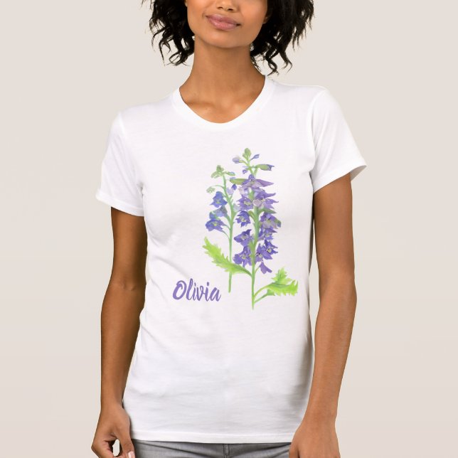 Blume Larkspur Wasserfarbe T - Shirt (Vorderseite)