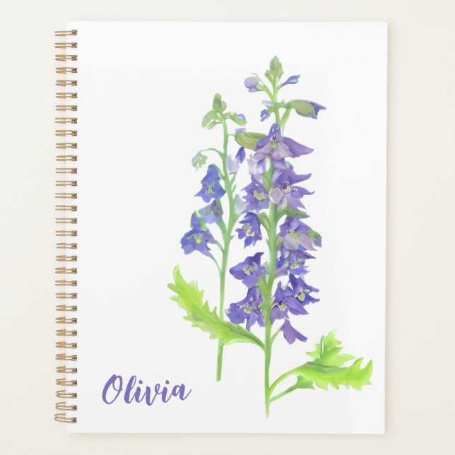 Blume Larkspur Wasserfarbenplaner Juli Planer (Vorderseite)