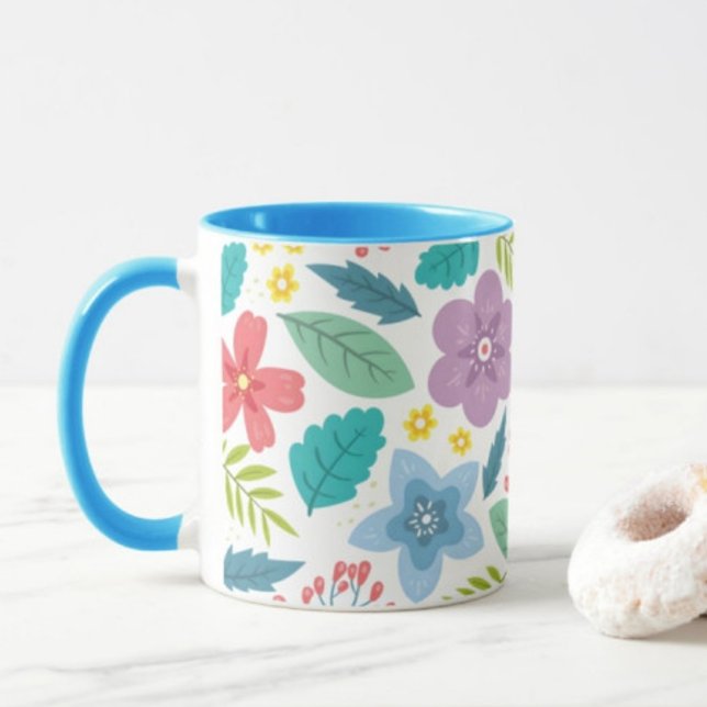 Blume Leaf Print Modern Blue Coffee Tasse (Von Creator hochgeladen)
