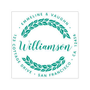 Blume Leaf Wreath Floral Runde Rücksendeadresse Permastempel