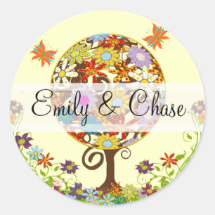 Blume Liebe Bäume Hochzeitsticker Runder Aufkleber