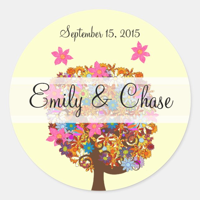 Blume Liebe Bäume Rosa Blume Hochzeit Siegel Runder Aufkleber (Vorderseite)