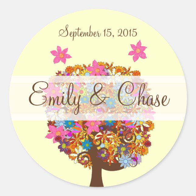 Blume Liebe Bäume Rosa Blume Hochzeit Siegel Runder Aufkleber (Vorderseite)