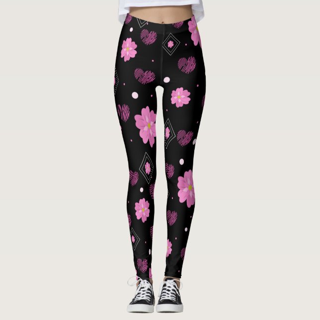 Blume Liebe Valentine Pattern Kissen Leggings (Vorderseite)