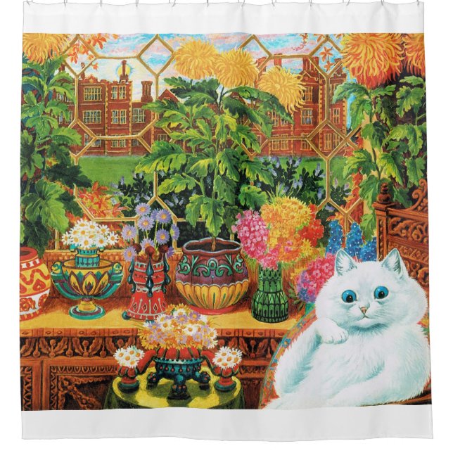 Blume liebt Katze, Louis Wain Duschvorhang (Vorderseite)