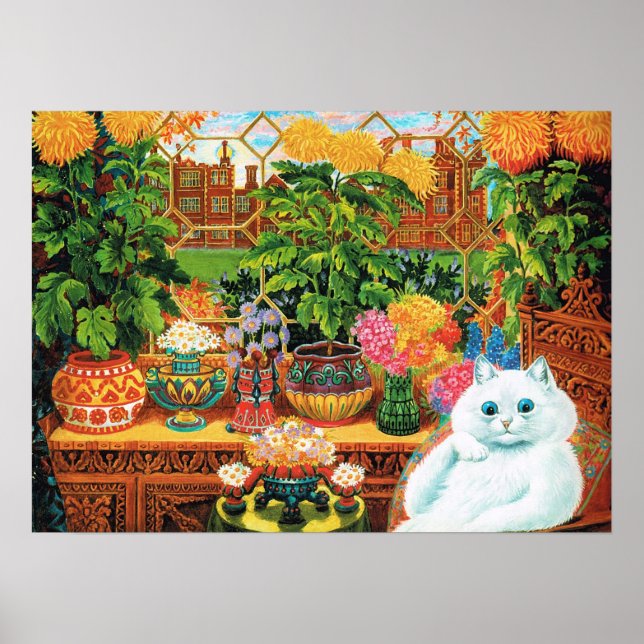 Blume liebt Katze, Louis Wain Poster (Vorne)