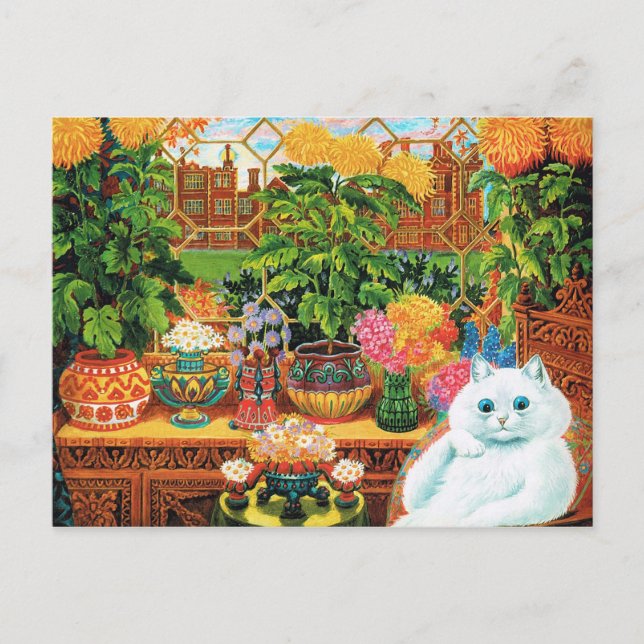 Blume liebt Katze, Louis Wain Postkarte (Vorderseite)