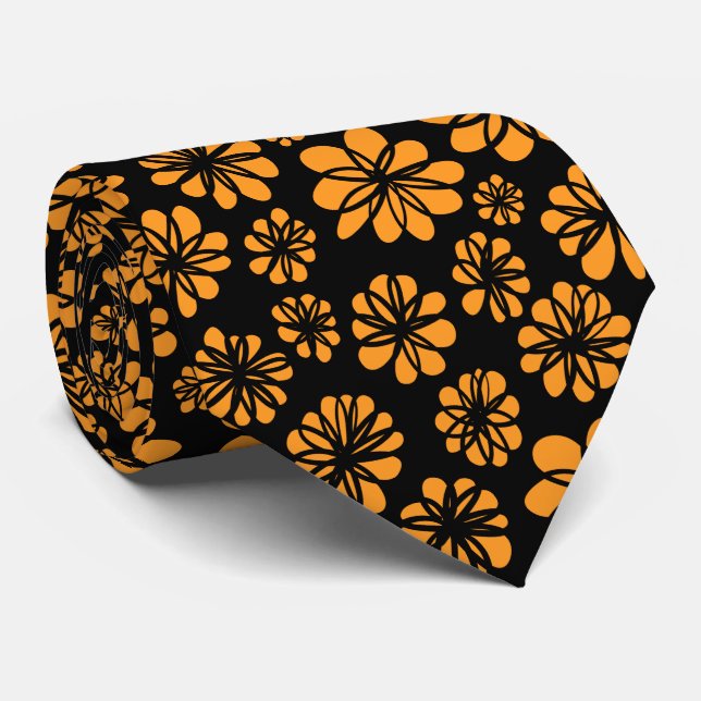 Blume - Light Orange auf Black Krawatte (Gerollt)