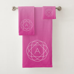 Blume-like Geometric Monogram   Pink Shaded Ombre Badhandtuch Set