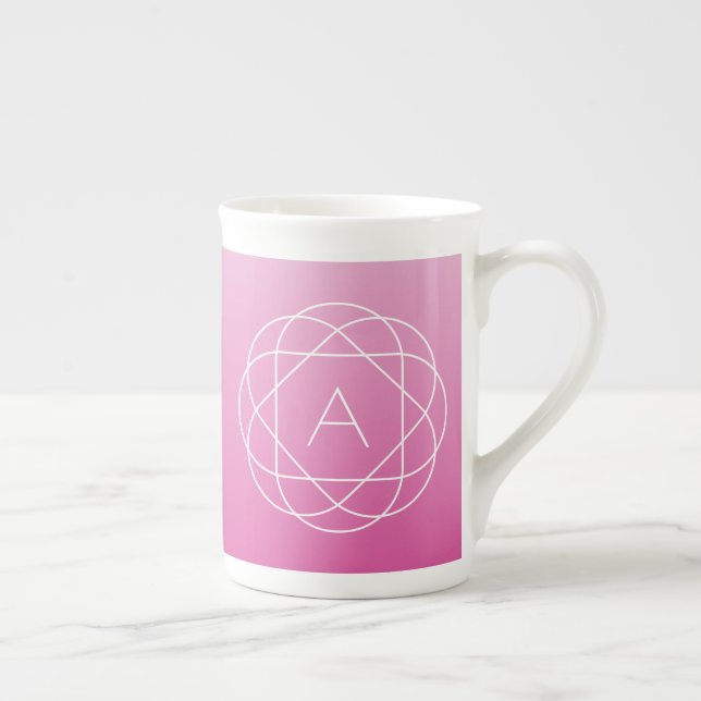 Blume-like Geometric Monogram | Pink Shaded Ombre Prozellantasse (Rechts)