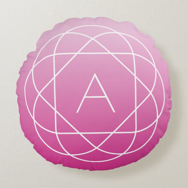 Blume-like Geometric Monogram | Pink Shaded Ombre Rundes Kissen (Vorderseite)