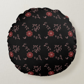 Blume Lila blush and wine mit Blätter auf schwarz Rundes Kissen