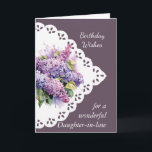 Blume Lilac Bouquet Daughter-Mitglied Karte<br><div class="desc">Vintage Lilac Blume Bouquet für den Geburtstag Ihrer Schwiegertochter im Vers beinhaltet Mai Sie mit Gottes Liebe und Freude an Ihrem besonderen Tag und jeden Tag</div>