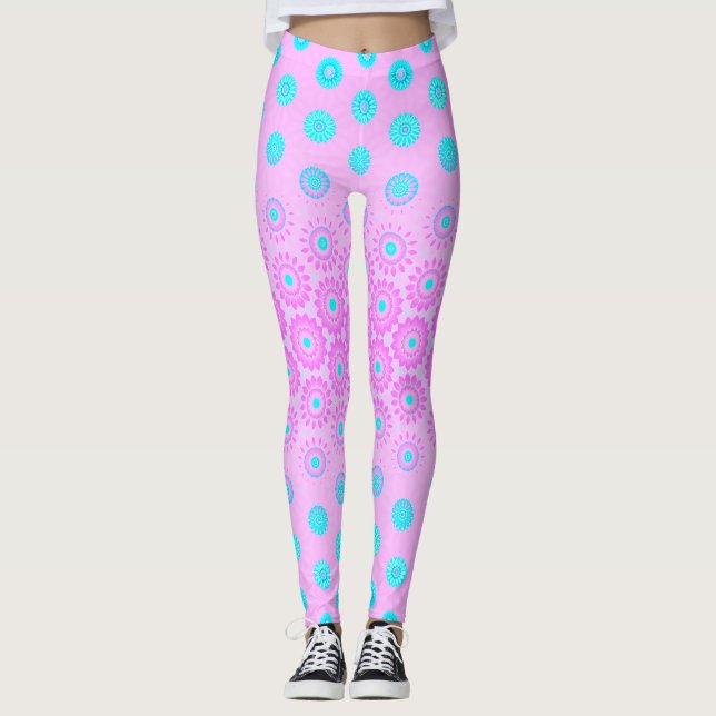 Blume Lilac, Sky Blue und Pink Leggings (Vorderseite)