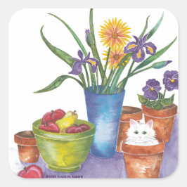 Blume "Liliana", Weißer Katze Quadratischer Aufkleber