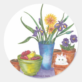 Blume "Liliana", Weißer Katze Runder Aufkleber