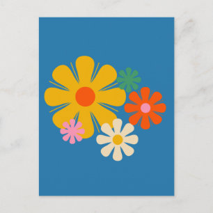 Blume Locus Reto 60er 70er Floral auf Blue Card Postkarte