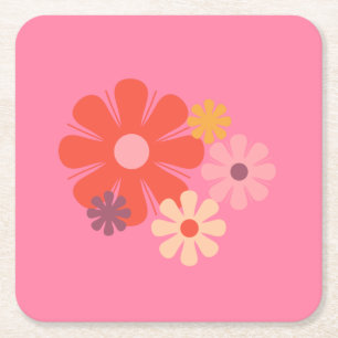 Blume Locus Retro Minimalistisches Blumenmuster Ro Rechteckiger Pappuntersetzer
