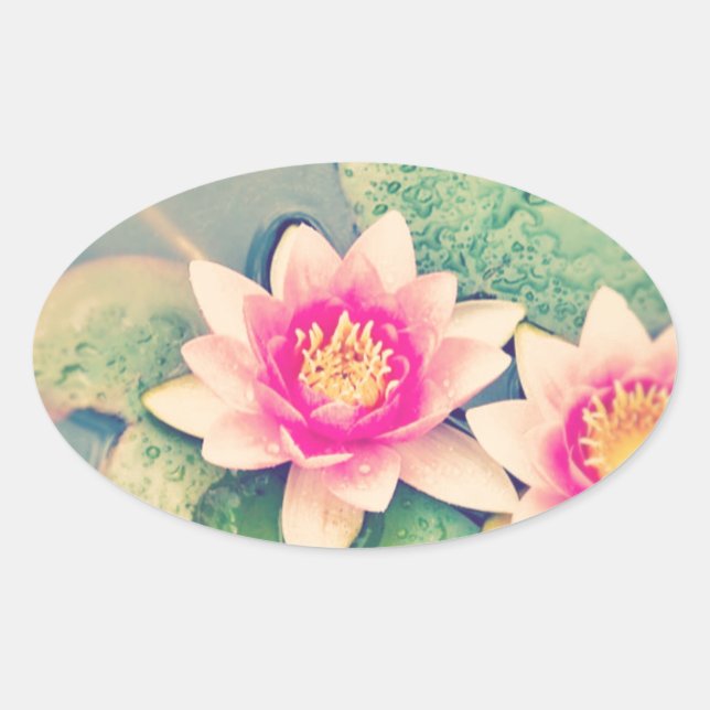 Blume Lotos Ovaler Aufkleber (Vorderseite)