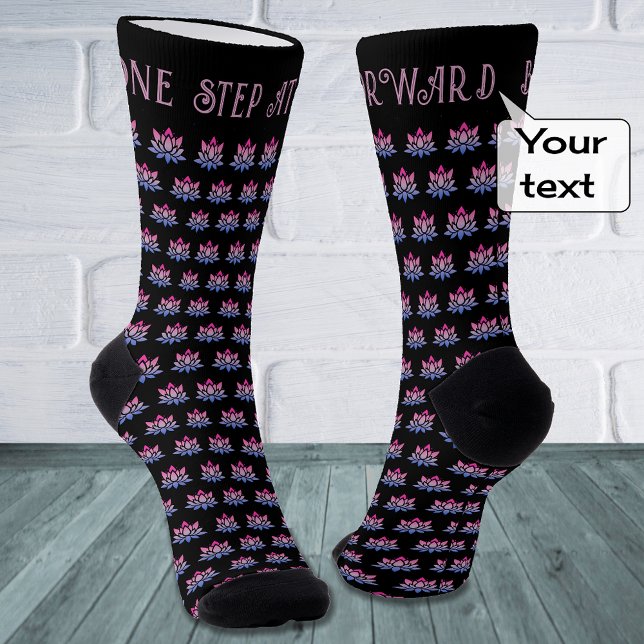 Blume Lotus benutzerdefiniertes Textmuster schwarz Socken (Von Creator hochgeladen)