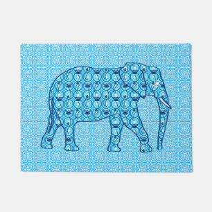 Blume Lotus Elefant, Türkis und Weiß Fußmatte