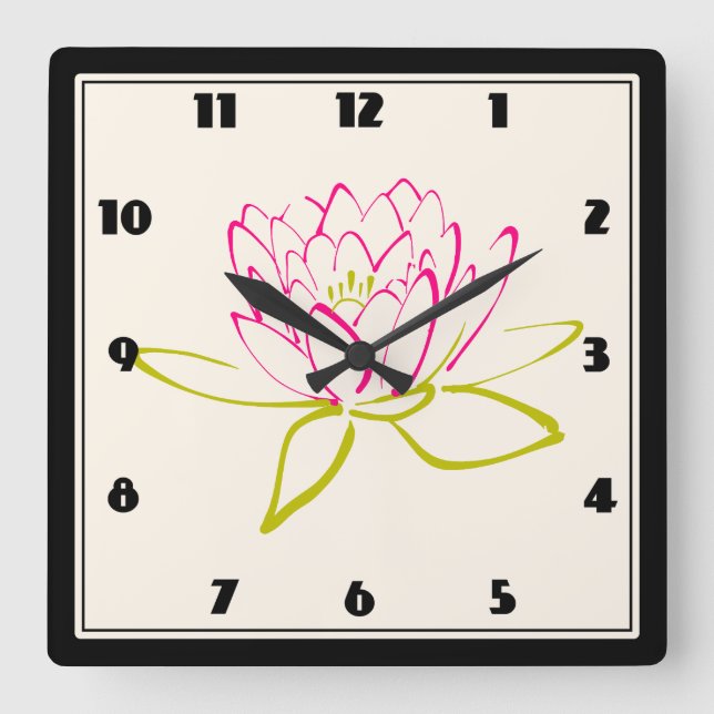 Blume Lotus/Wasserlilie Illustration Quadratische Wanduhr (Vorderseite)