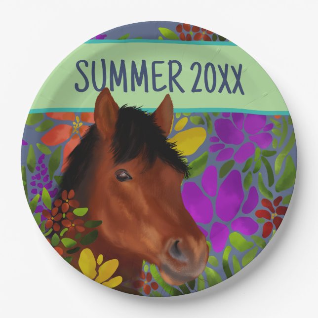 Blume Lover Brown Horse Pappteller (Vorderseite)