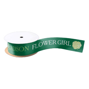 Blume Mädchen benutzerdefinierte Text grün Rosen Satinband
