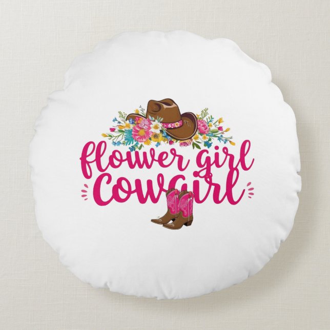 Blume Mädchen Cowgirl Kissenspiel mit Decken Rundes Kissen (Vorderseite)