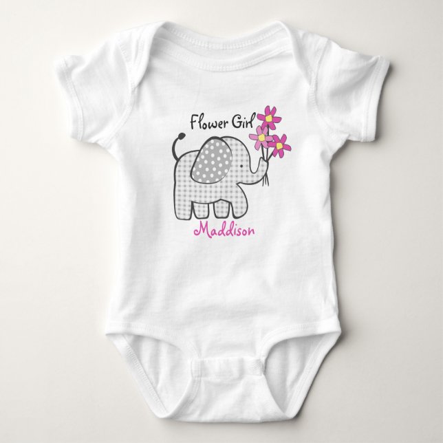 Blume Mädchen Elefant mit rosa Blume Baby Strampler (Vorderseite)
