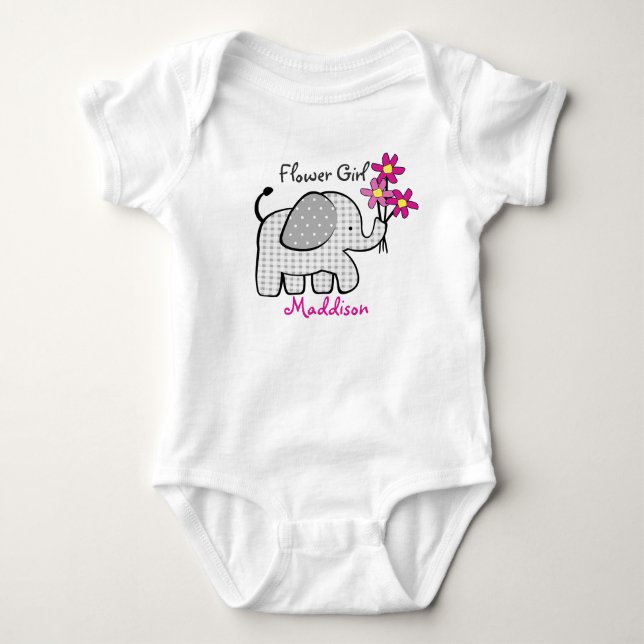 Blume Mädchen Elefant mit rosa Blume Baby Strampler (Vorderseite)
