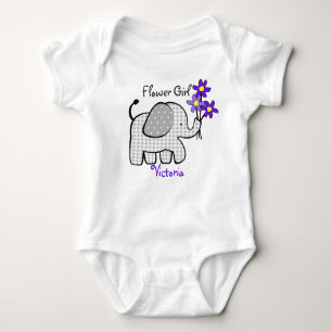 Blume Mädchen Elefant mit violetten Blumen Baby Strampler