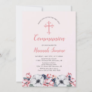 Blume, Mädchen   Erste Kommunion / Bestätigung Einladung