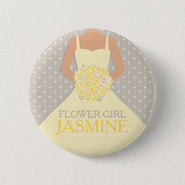 Blume Mädchen gelbes Kleid mit Namen Hochzeitsklei Button