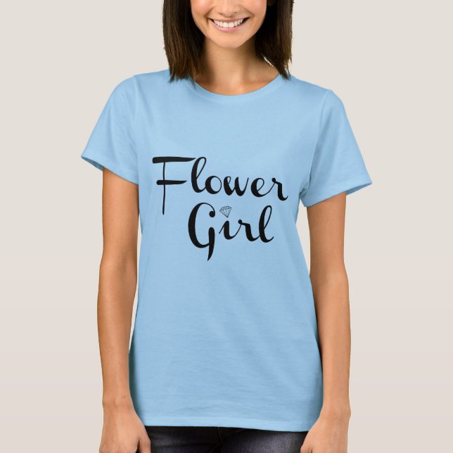 Blume Mädchen Retro Script Black auf Blue T-Shirt (Vorderseite)