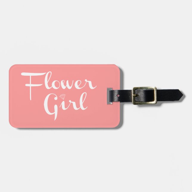 Blume Mädchen Retro Script Weiß auf Peach Gepäckanhänger (Vorderseite horizontal)
