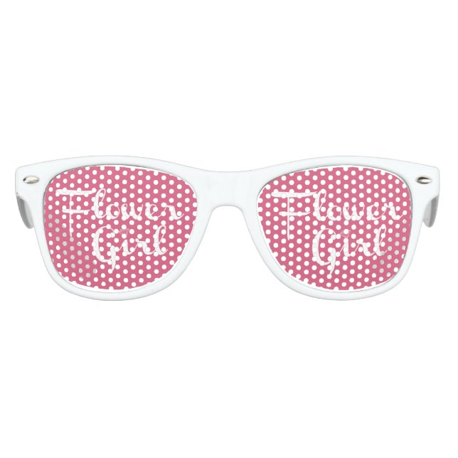 Blume Mädchen Retro Script Weiß auf Rosa Sonnenbrille (Vorderseite)