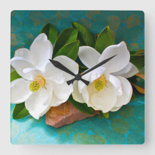 Blume Magnolische Blume Quadratische Wanduhr