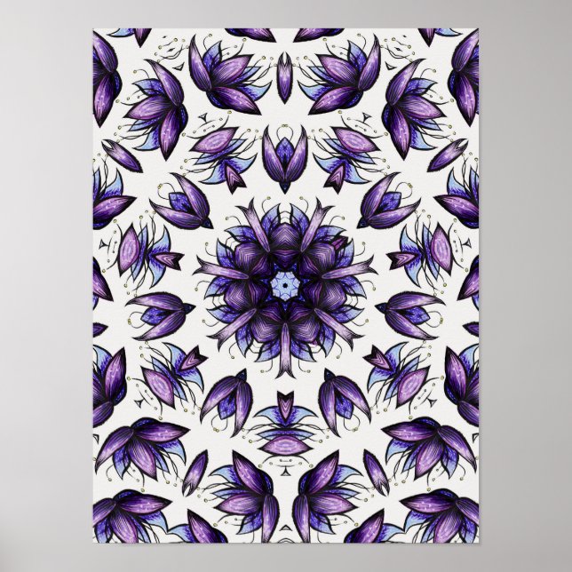 Blume Mandala Abstrakt Kaleidoskopisches Muster Poster (Vorne)