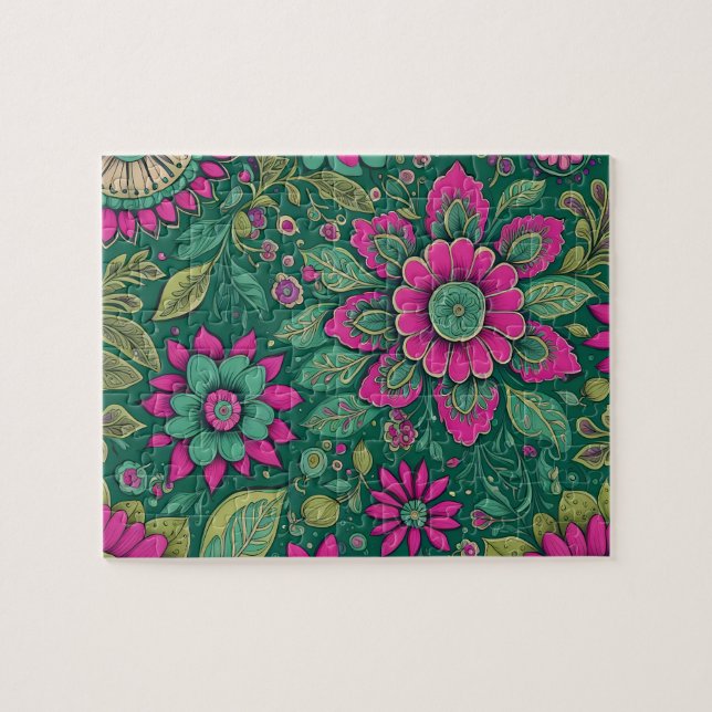 Blume Mandala Blüten rosa grün Puzzle (Horizontal)