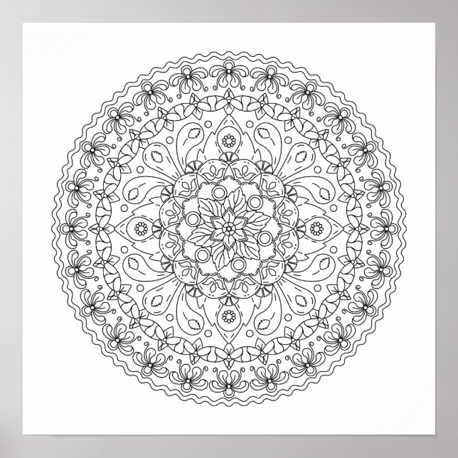 Blume Mandala Coloring für Erwachsene Poster (Vorne)