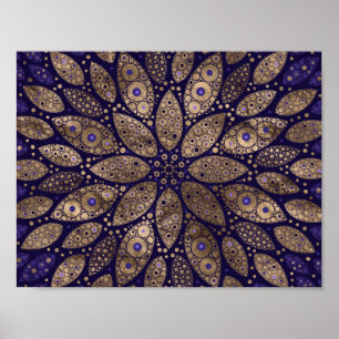 Blume Mandala - Dot Art - Lila und Gold Poster
