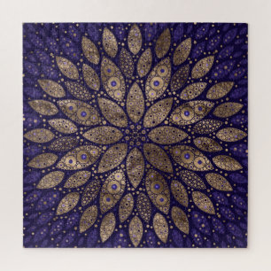 Blume Mandala - Dot Art - Lila und Gold Puzzle