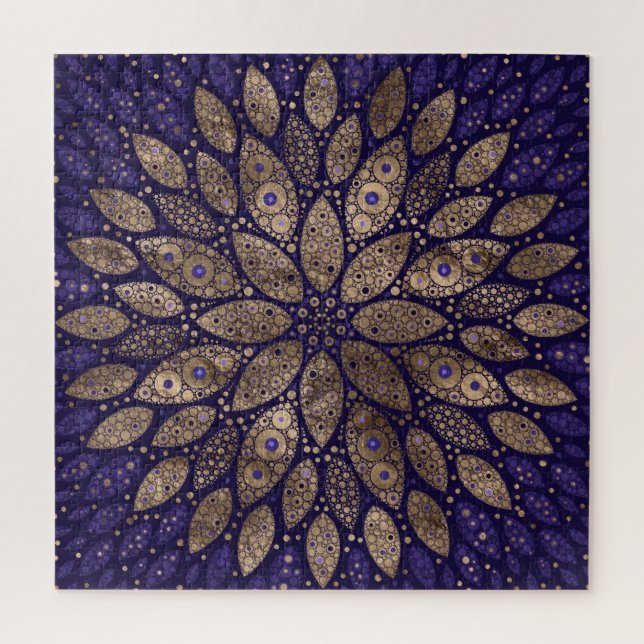 Blume Mandala - Dot Art - Lila und Gold Puzzle (Vertikal)
