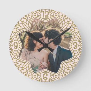 Blume Mandala florales Foto Blush Pink Gold Runde Wanduhr