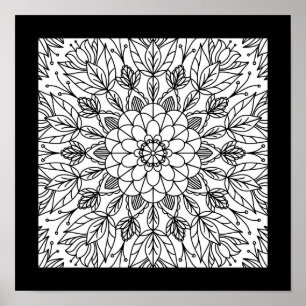 Blume Mandala Fun Party Poster zum Färben von Fahr