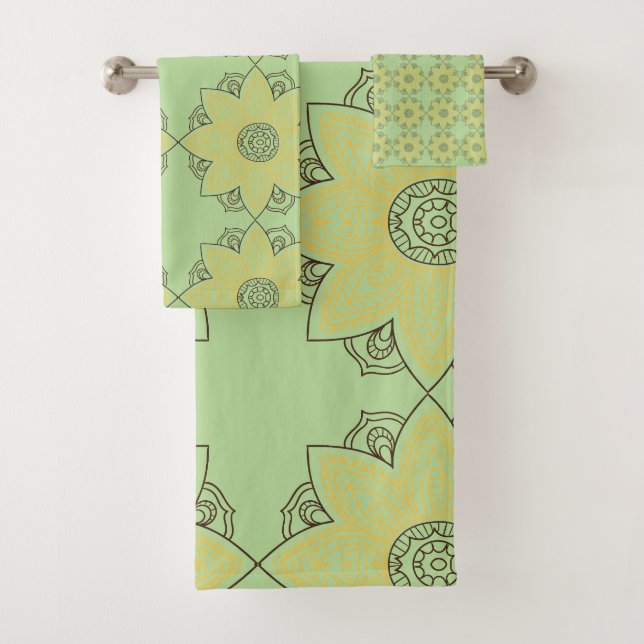 Blume Mandala Green & Yellow Badhandtuch Set (Insitu)