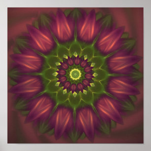 Blume Mandala mit Lila Grüntönen Poster